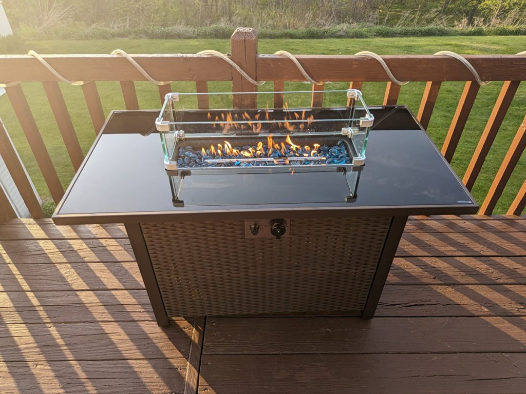 firepit with glass wind guard