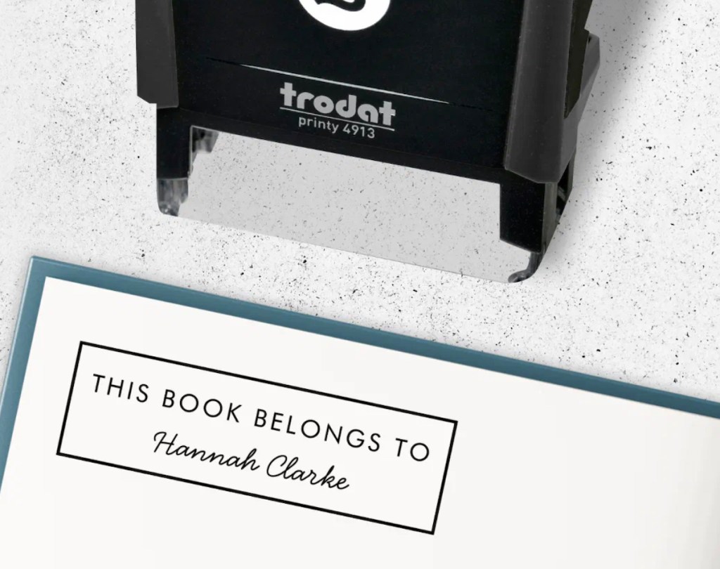zazzle custom book stamp on white page