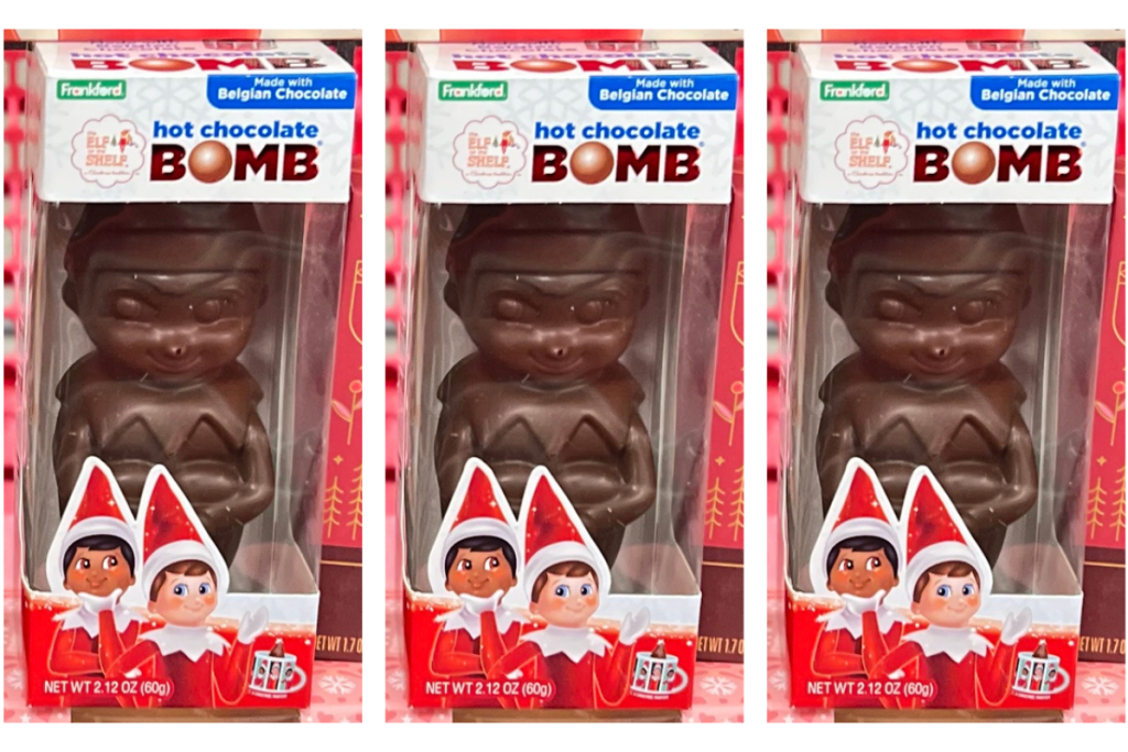 Display in Target showing Elf on a Shelf Hot Cocoa Bombs in packages