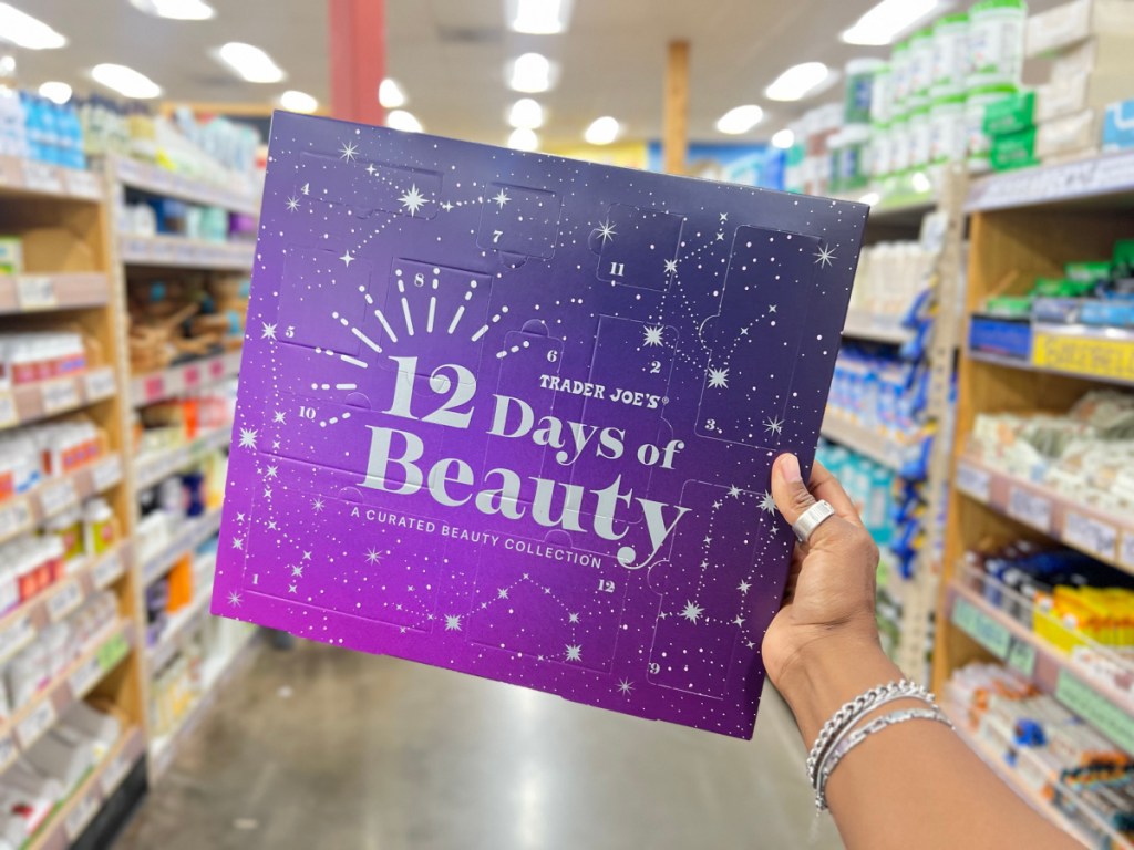 person holding 12 days of beauty in trader joes