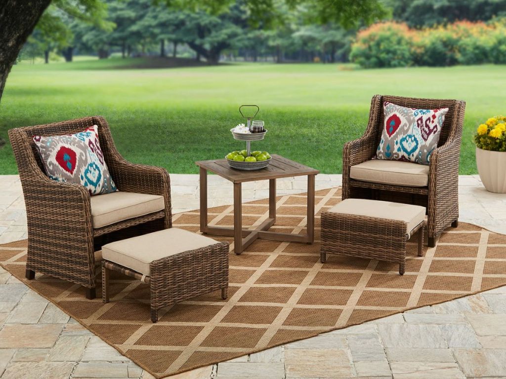 Better Homes & Garden Hawthorne Park 5 Piece Outdoor Chat Set with Beige Cushions 