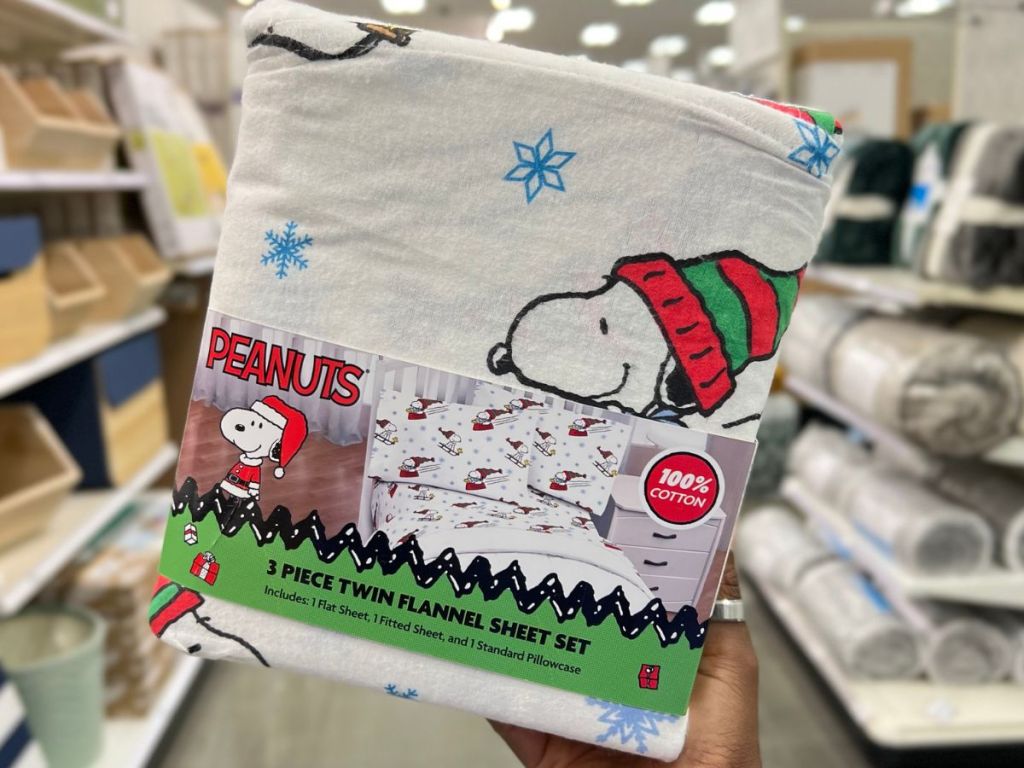Twin Peanuts Sledding All The Way Flannel Sheet Set at Target