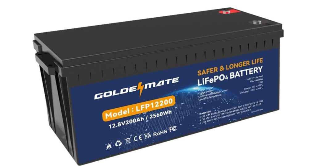 Goldenmate 12V 200Ah LiFePO4 Lithium Battery, Rechargeable Battery Up to 15000 Cycles