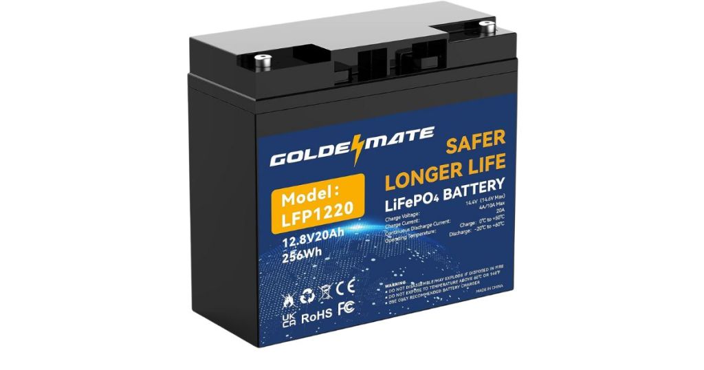 GOLDENMATE 12.8V 20Ah Lithium LiFePO4 Deep Cycle Battery, Rechargeable Battery Up to 2000-7000 Cycles