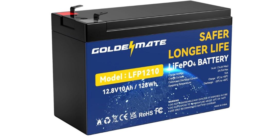 Goldenmate 12.8V 10Ah Lithium LiFePO4 Deep Cycle Battery, Rechargeable Battery Up to 4000+ Cycles 