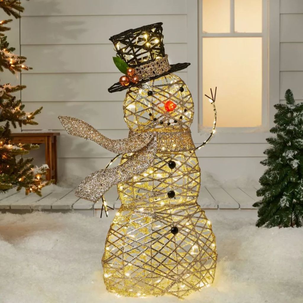 Wondershop 42" Faux Rattan Snowman Christmas Novelty Sculpture Light