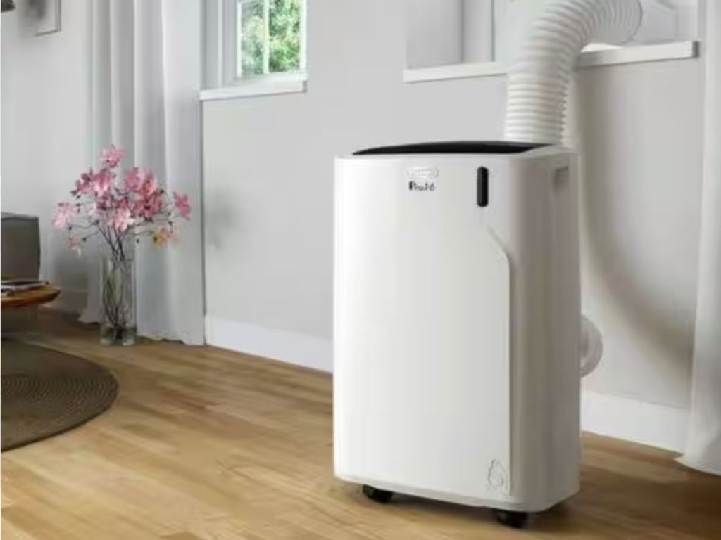 DeLonghi 11,500 BTU 3-Speed 500 sq. ft. Portable Air Conditioner with Compact Design and Eco Friendly Gas 