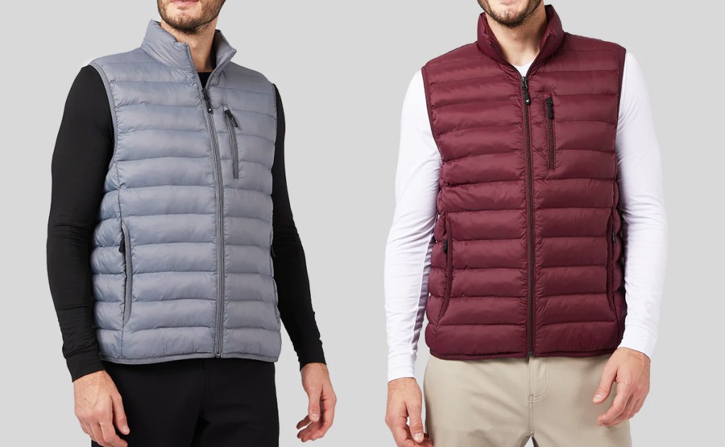 two men in grey and maroon vests