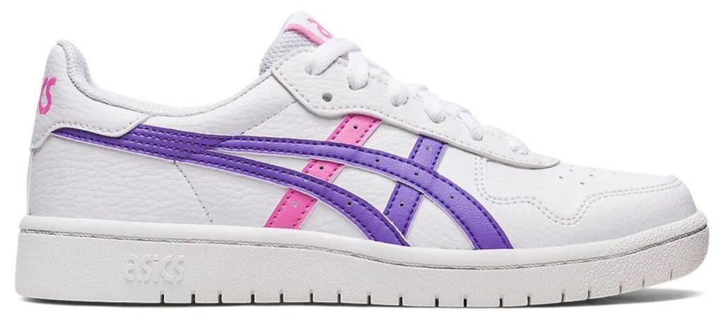 A ASICS JapanS Grade School shoe in white and amethyst