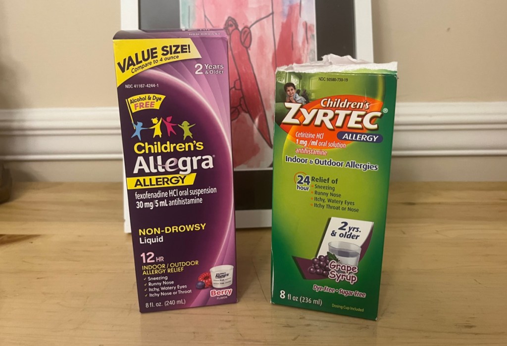 Zyrtec and Allegra allergy medicine bottles