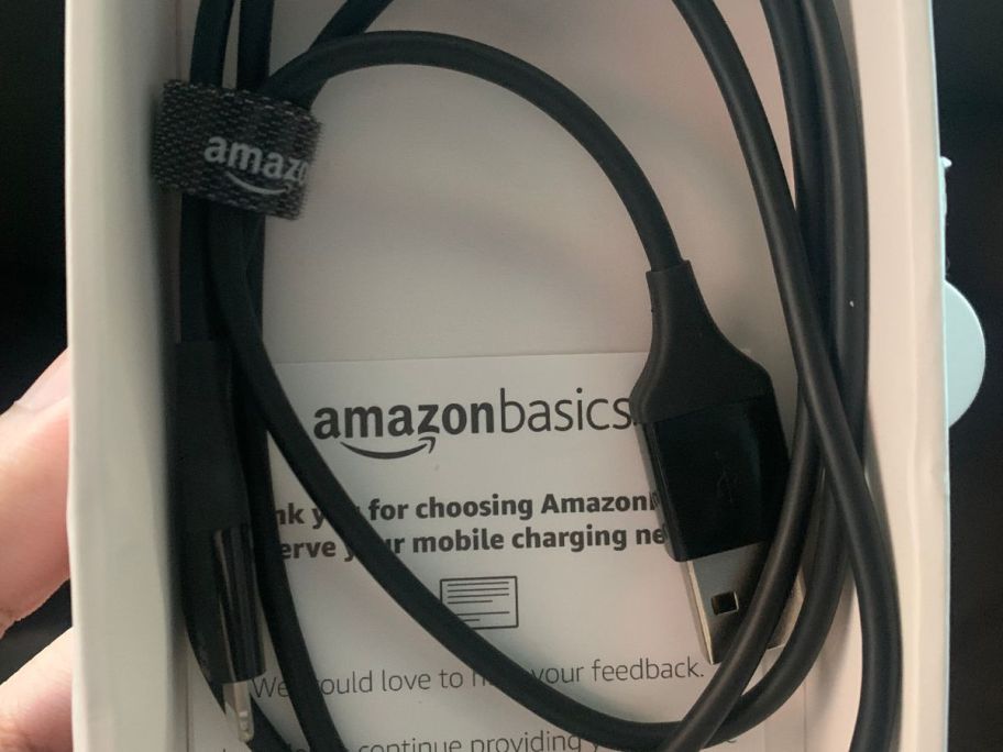 An Amazon Basics Charging Cable