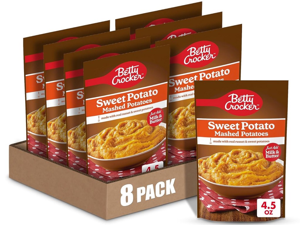 box of 8 packs of Betty Crocker Sweet Potato Mashed Potatoes