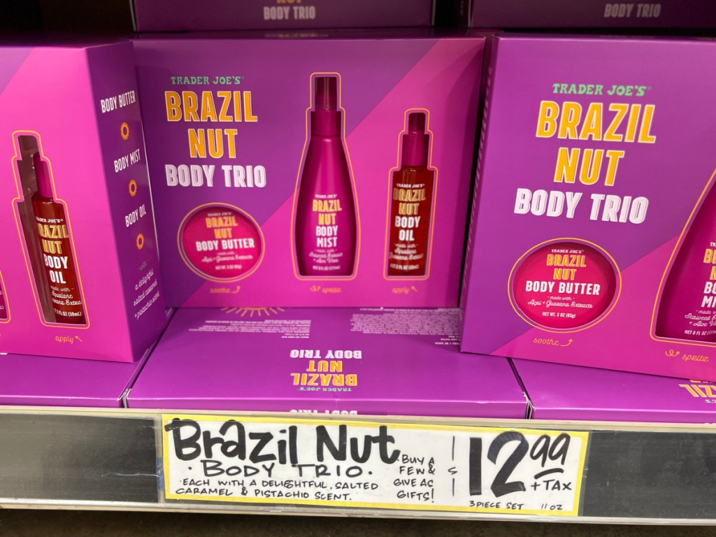 Brazil Nut Body Trio on trader joes store shelf