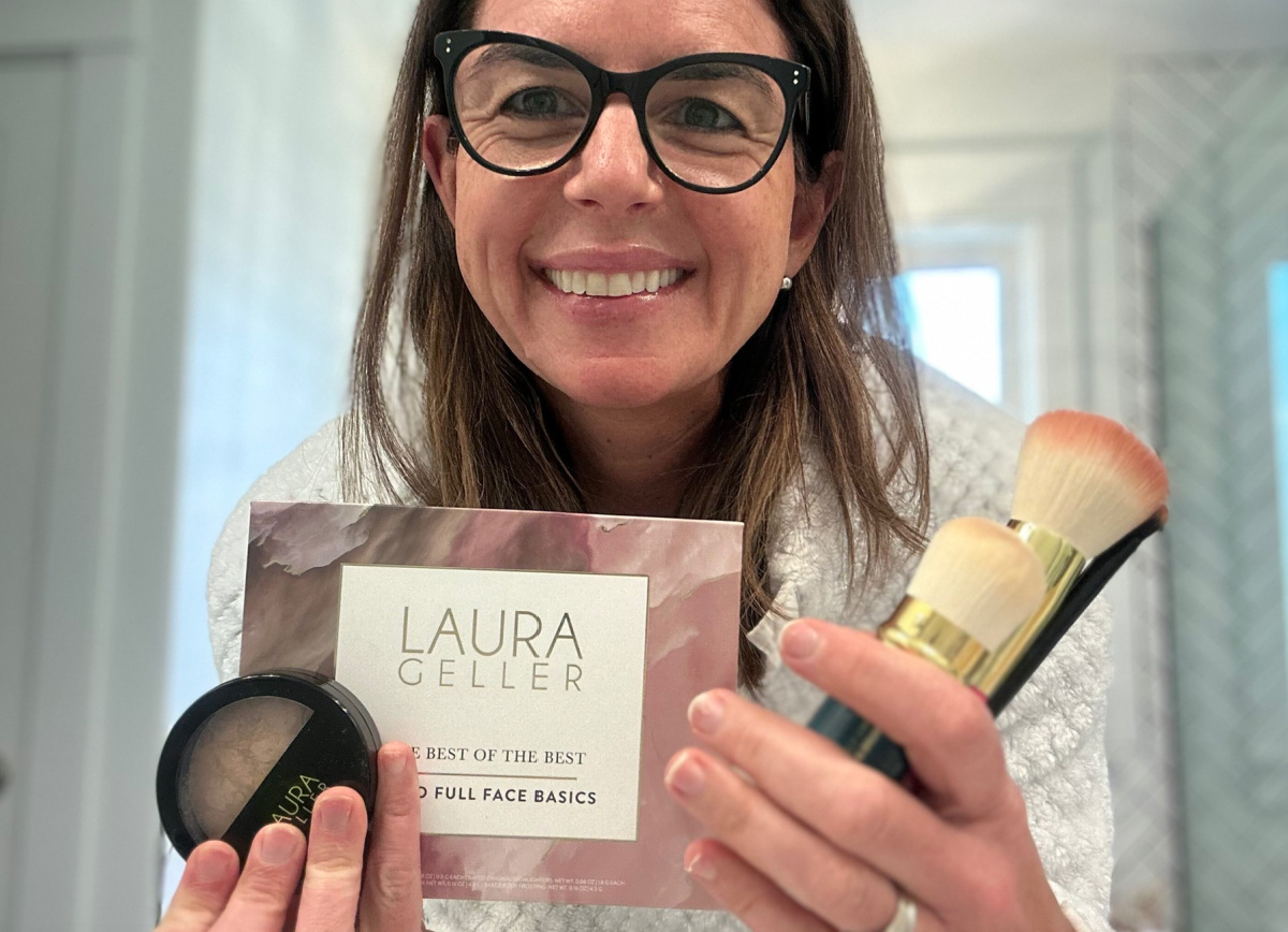 Bryn holding Laura geller products that she purchased