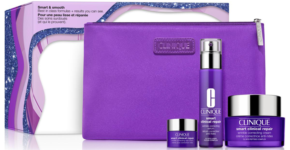 Clinique-Smart-Smooth-Anti-Aging-Skincare-Set احصل على ثلاث مجموعات هدايا من Clinique مقابل شحن 22 دولارًا فقط (94 دولارًا أمريكيًا)