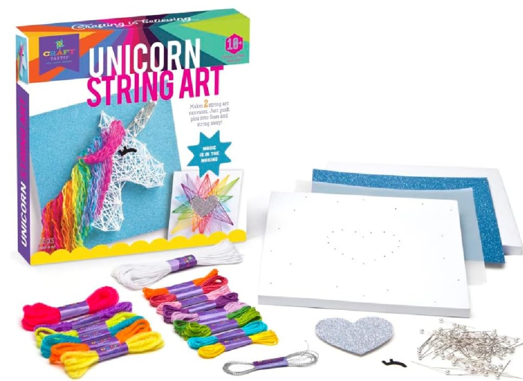 Craft-tastic String Art Craft Kit. displayed with its items