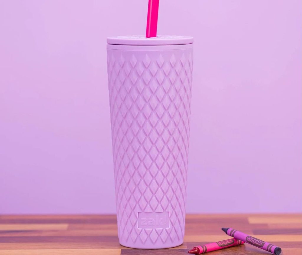 A textured tumbler with straw from the Crayola X Kohl's Collection