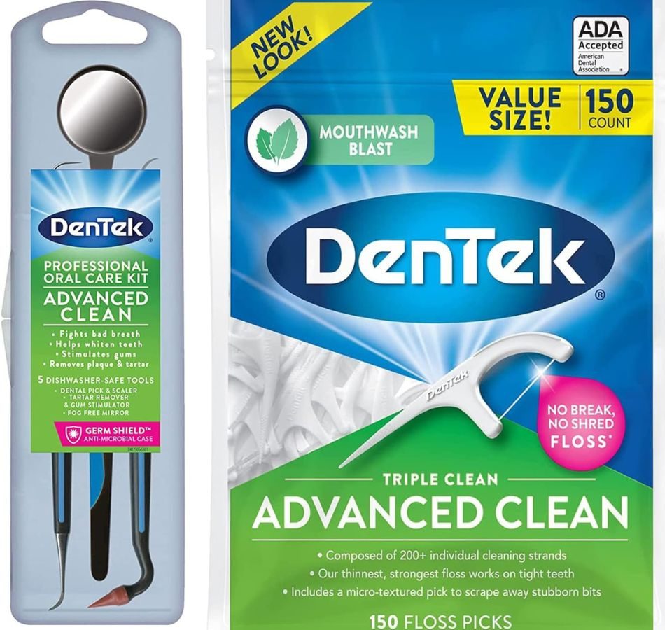 A Dentek cleaning kit and floss picks bundle