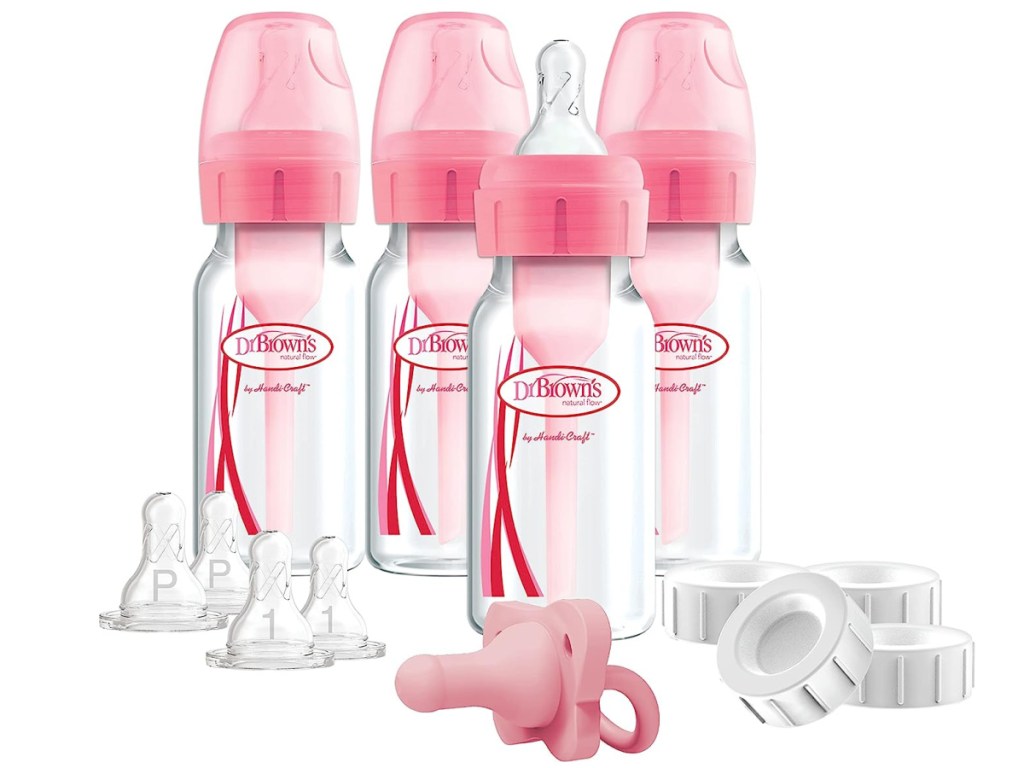 Dr. Brown’s Natural Flow Anti-Colic Options+ Narrow Breast to Bottle Pump & Store Feeding Set in pink