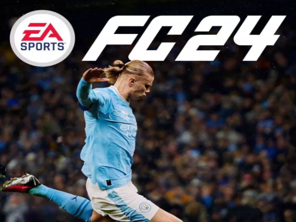 man playing soccer on front of video game