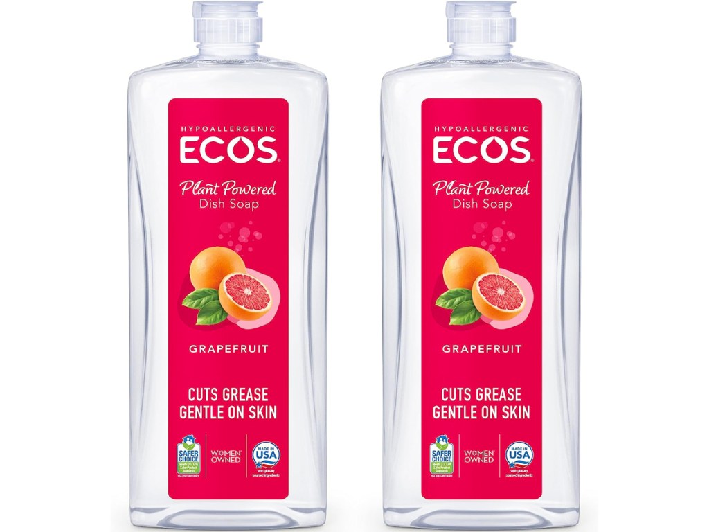 two bottles of ECOS Dish Soap in grapefruit scent