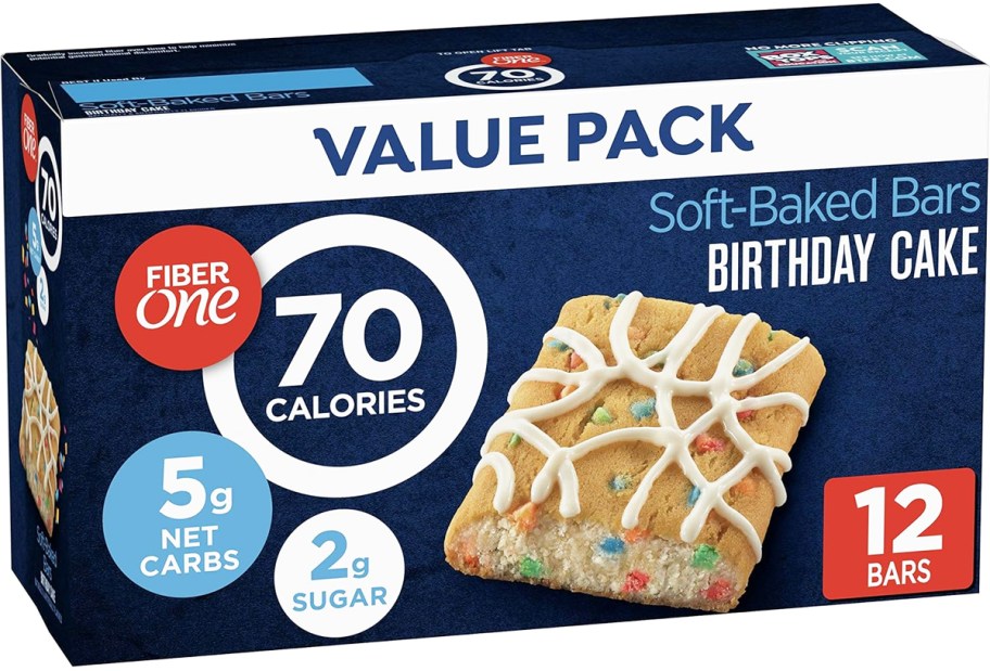 box of Fiber One Soft-Baked Bars in birthday cake flavor