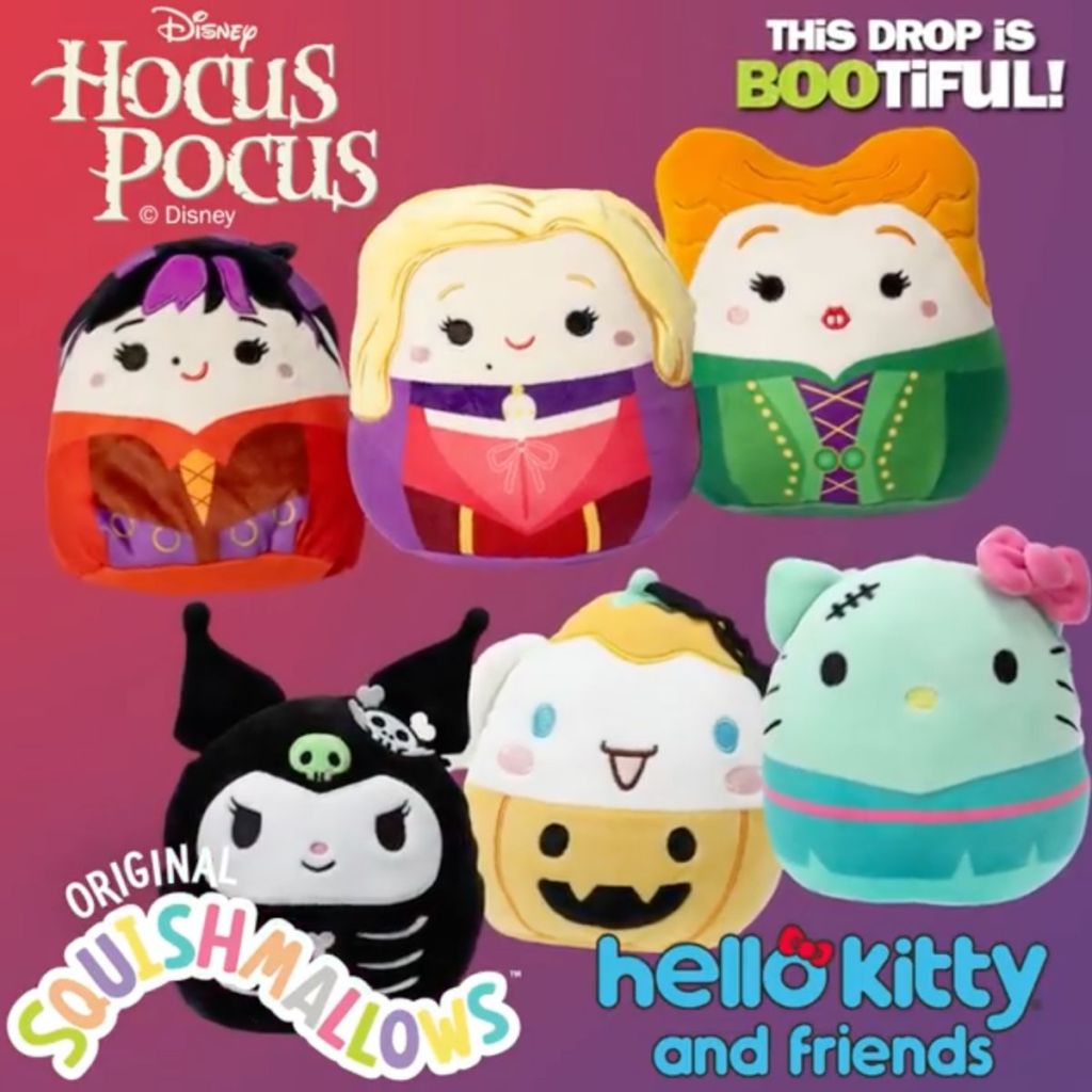 Five-Below-Hocus-Pocus-and-Hello-Kitty-Squishmallows خمسة جديدة أقل من عيد الهالوين Squishmallows فقط 5 دولارات |  الخزعبلات و مرحبا كيتي