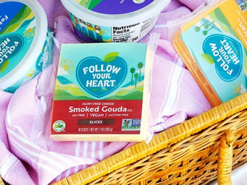 Follow Your Heart Smoked Gouda and American Cheese in a picnic basket