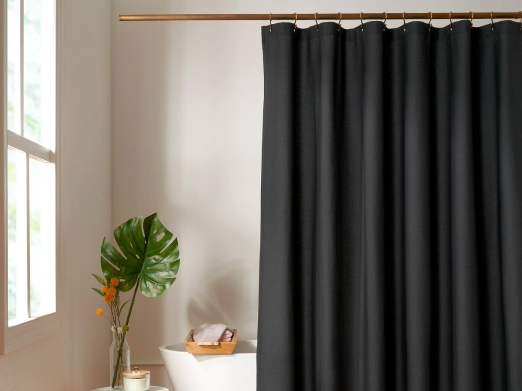 Gap Home Stitch Effect Organic Cotton Shower Curtain in Black