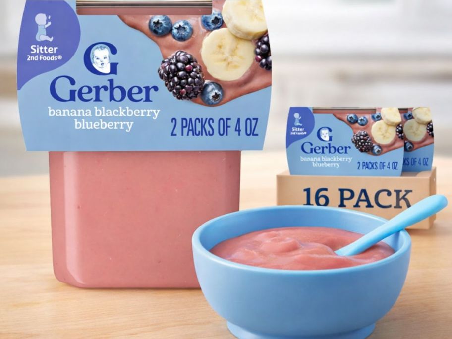 Gerber baby food 16 pack with food in-front of it
