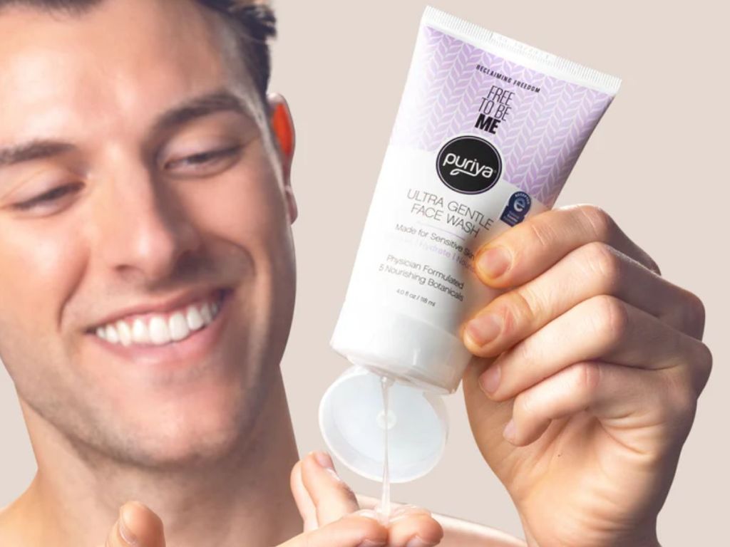 Man using Puriya Ultra Gentle Face Wash for Sensitive Skin