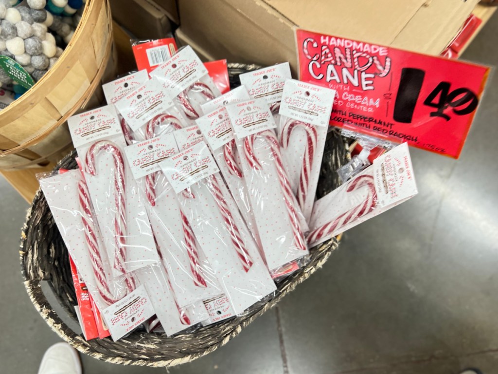 bucket of Hand Made Candy Canes with Creme Filling in Trader Joes