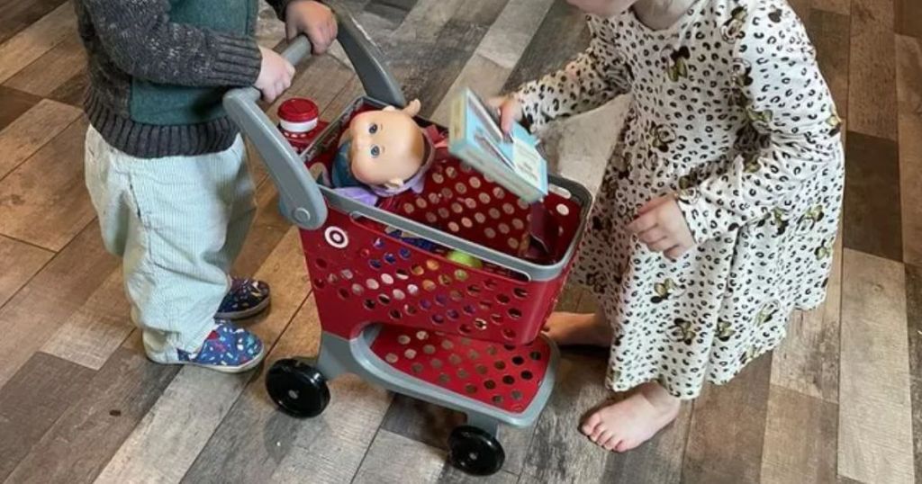 Kids playing with a Target Kids Mini Shopping Cart