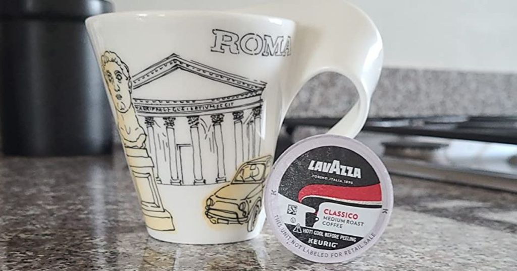 Lavazzo Classico K-Cup with a Coffee Mug on Counter