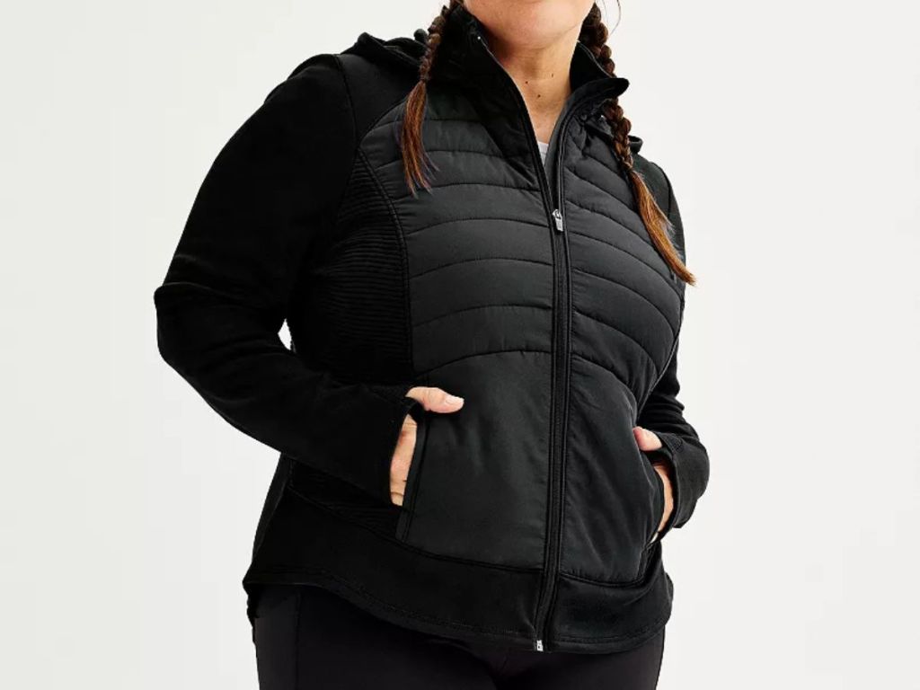 Tek Gear Hooded Mixed-Media Jacket Plus size in black