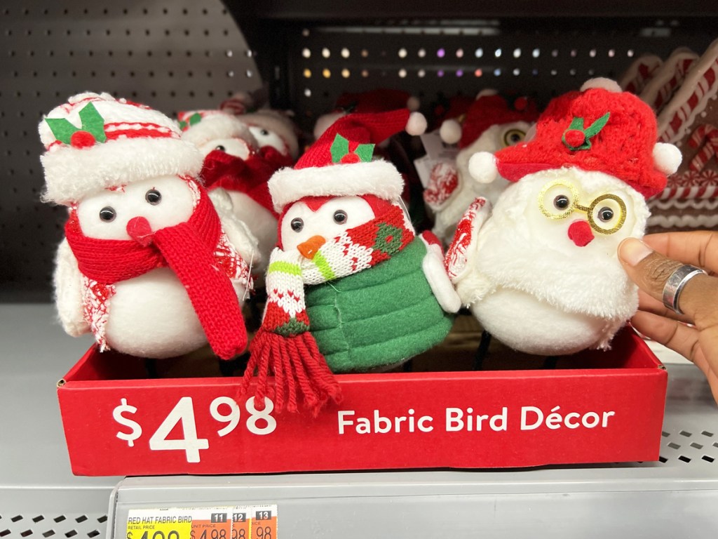 box of christmas fabric birds on store shelf