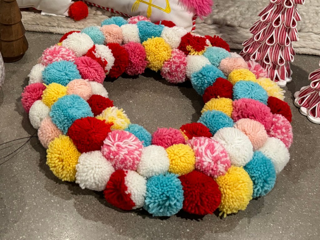 Holiday Time Multi-Color Pompoms Christmas Wreath