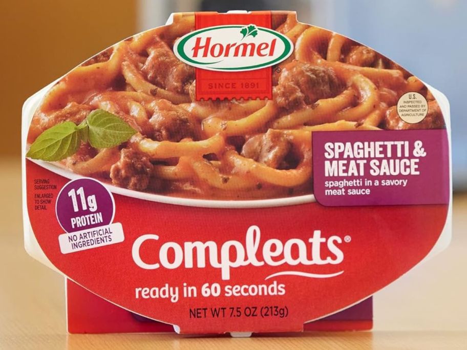 A Hormel Compleats Spaghetti with Meat Sauce Tray