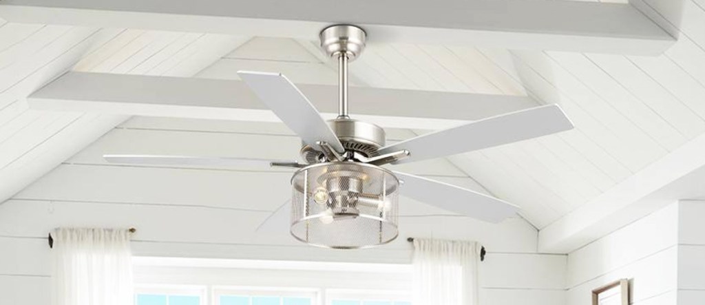 white and silver ceiling fan
