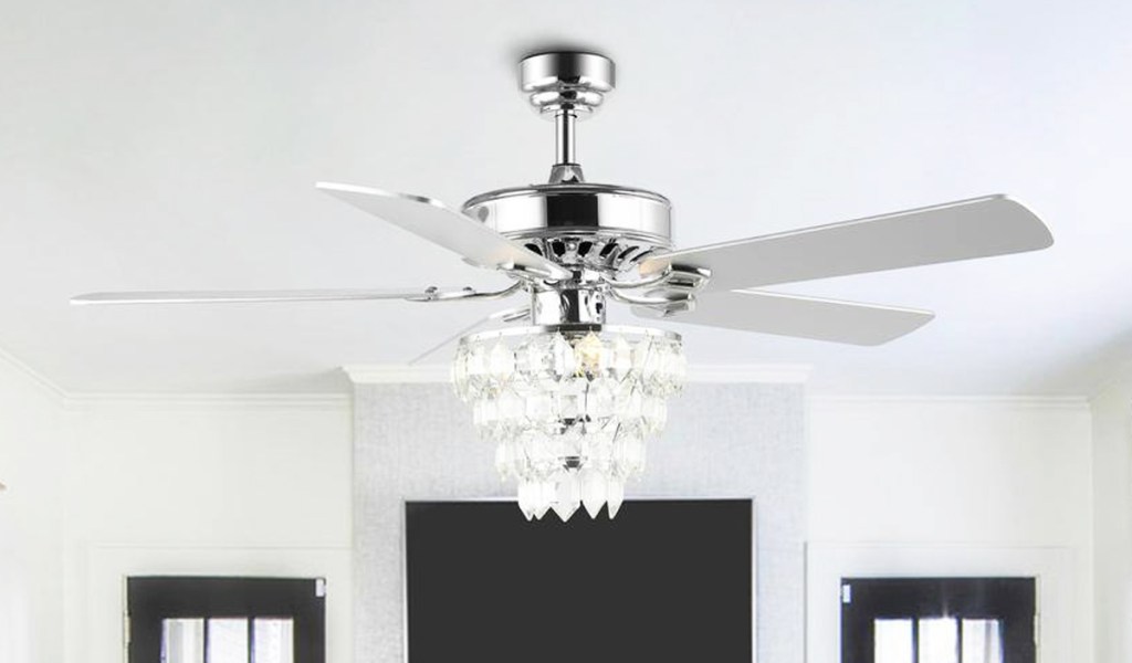 silver ceiling fan with crystals