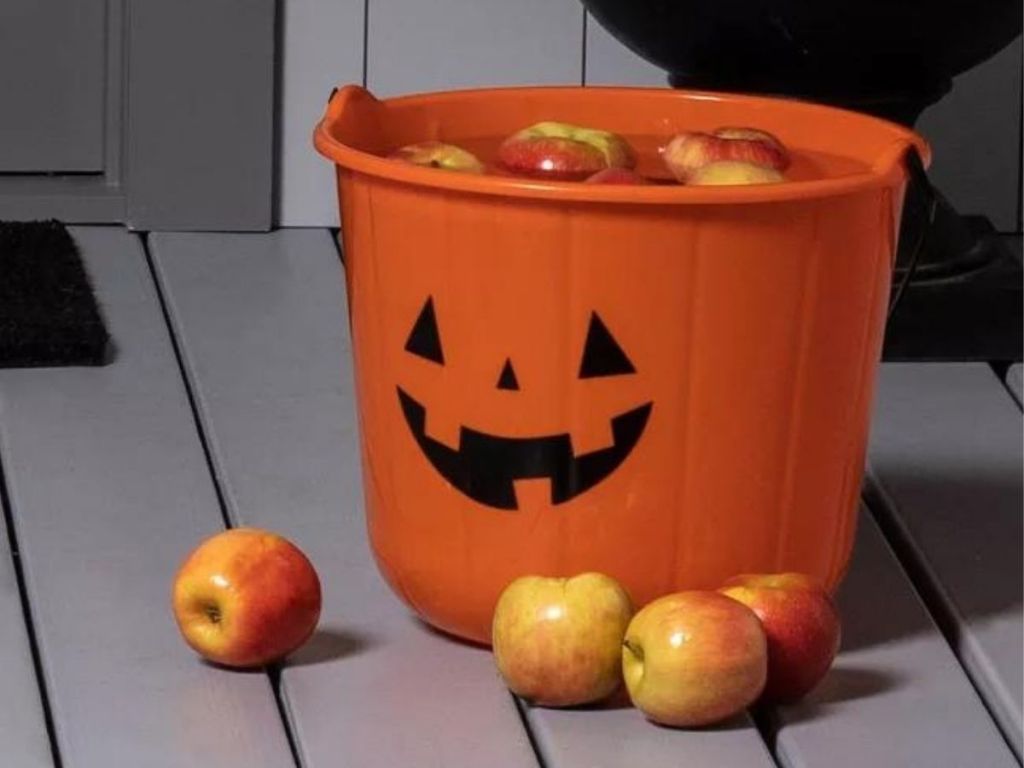 Jumbo Stackable Trick or Treat Halloween Pumpkin Pail with apples