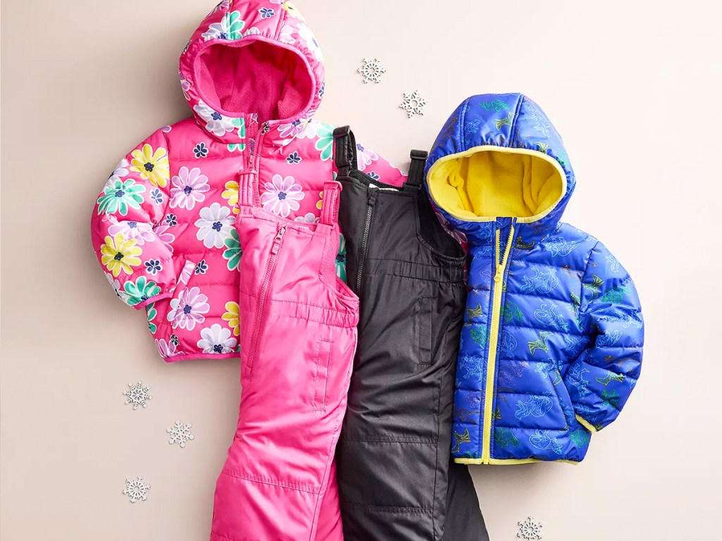 toddler puffer jackets and snow bibs