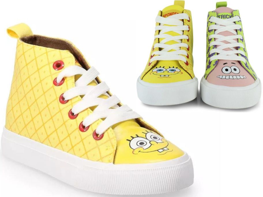 Stock images of Spongebob and Patrick kids high top shoes