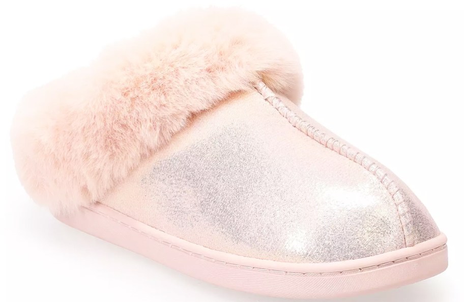 sparkly pink fur-lined clog slipper