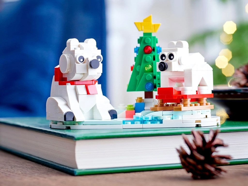 polar bears lego set on top of a book