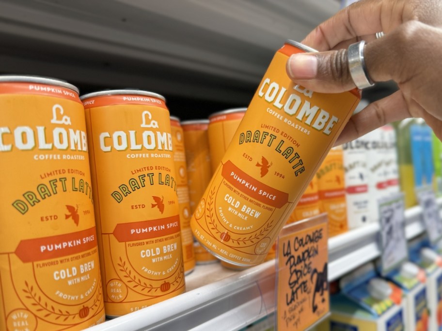 can of La Colombe Pumpkin Spice Cold Brew w/ Milk in store