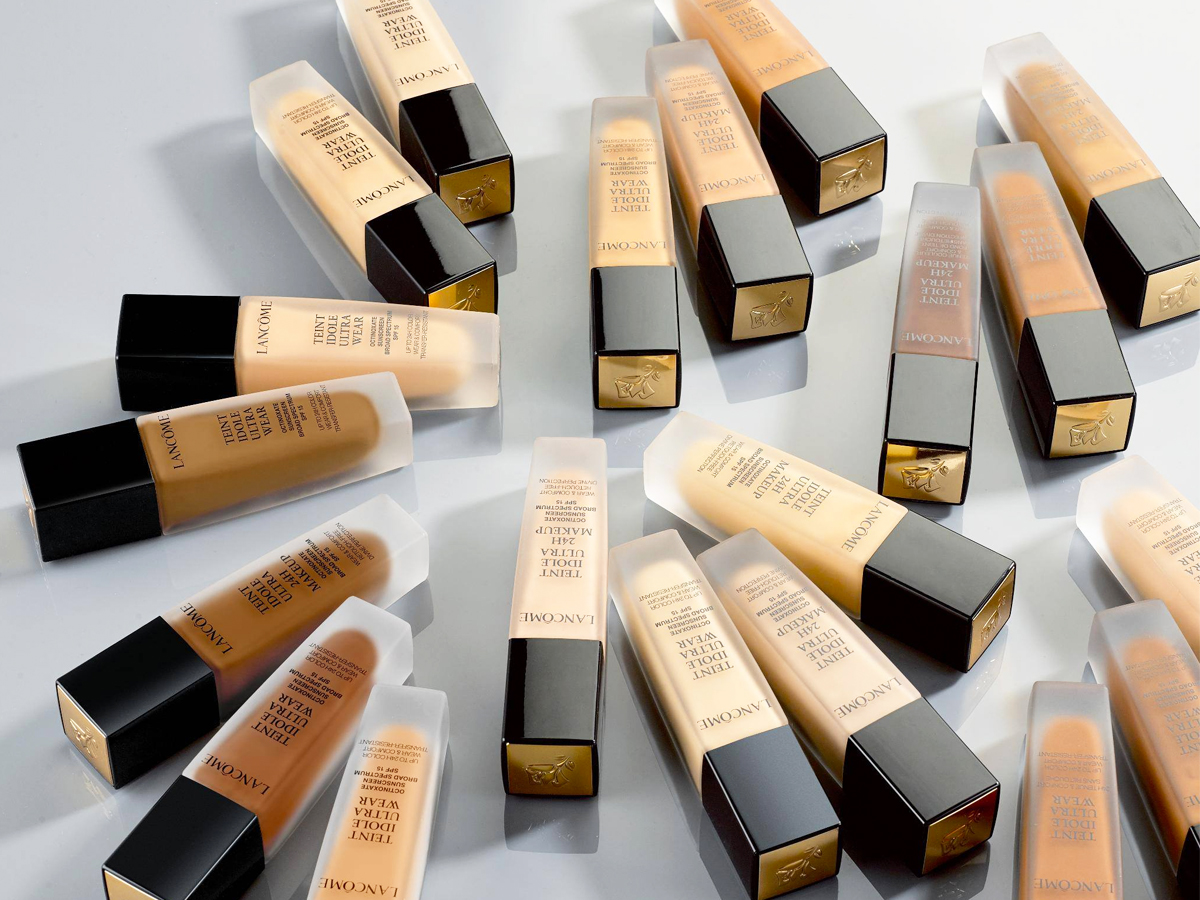 multiple bottles and shades of Lancome Teint Idole Ultra Wear Foundation