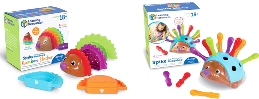 two colorful Learning Resources Hedgehog toys