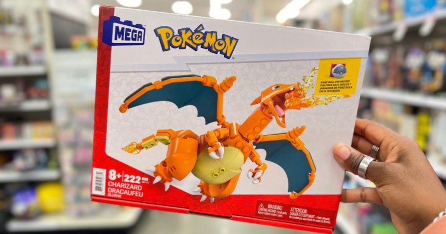 hand holding box for MEGA Pokémon Figure 222-Piece Building Set