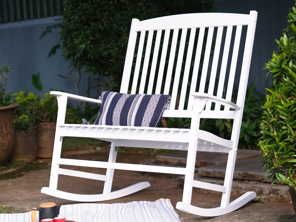 wide white outdoor rocking chair